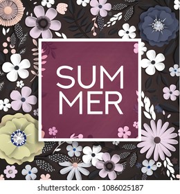 summer paper flowers with realistic shadow to banner or promotions. Background with anemones can be used for a magazine, web, advertising.