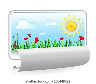 Summer in paper frame with curl isolated on white background.