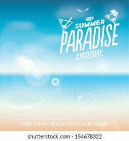 Summer Paradise Background with Beach, Ocean and Blue Sky