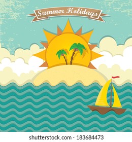  summer paradise beach background . vector cut paper summer illustration. summer holiday.