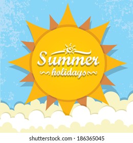 summer paradise beach background . vector cut paper summer illustration. summer holiday.