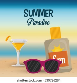 summer paradise beach cocktail sunglasses and sun blocker vector illustration eps 10