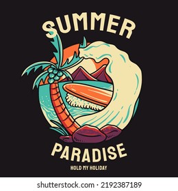 Summer Paradise Beach View retro Vector Illustration