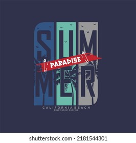Summer Paradise California retro slogan with waves and and sun vector illustrations, For t-shirt prints and other uses.