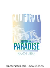 Summer Paradise California typography palm tree gradient beach poster vector design