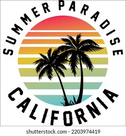 summer paradise california vector t shirt graphic ilustration