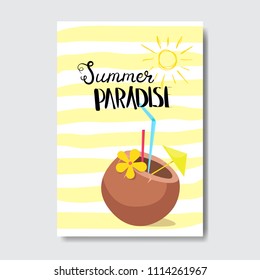 summer paradise coconut cocktail badge Isolated Typographic Design Label. Season Holidays lettering for logo,Templates, invitation, greeting card, prints and posters.