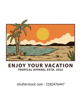 summer paradise enjoy your vacation hand-drawn retro vintage style.  T-shirts, posters, and other uses.