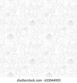 Summer paradise holiday marine background. Seashell seamless pattern can be used for website background, wrapping paper, textile printing Hand draw underwater illustration with sea shells and sea star
