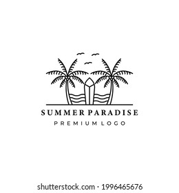 summer paradise logo simple minimalist design line art icon illustration