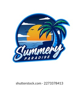 Summer paradise mascot logo for shop, beach, holiday, vacation, gathering event