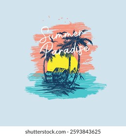 Summer Paradise nature palm tree beach vector illustration