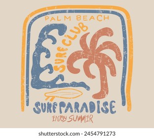 Summer Paradise Palm Beach Surf Club Typography slogan, t-shirt graphics, print, poster, banner, flyer, postcard