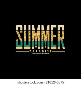 Summer Paradise retro slogan with waves and and sun vector illustrations. For t-shirt prints and other uses