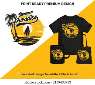 Summer Paradise Retro Sublimierung SVG Vektor. Summer Spring Holiday bedruckbares Design für T-Shirt, Kaffeekrug, Wandkunst, Dekor, Poster, Aufkleber. Druckfertige, farbige tropische Schnittdateien zum Drucken.