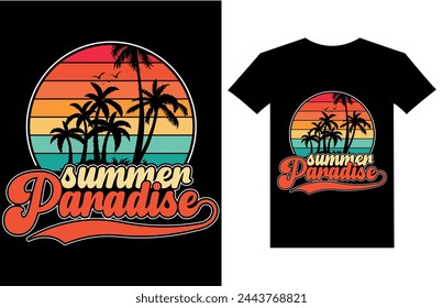 Summer paradise retro vintage style t shirt design surfing shirt illustration