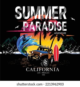 summer paradise slogan tee graphic typography for print t shirt illustration vector art vintage