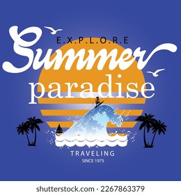 summer paradise slogan tee graphic typography for print t shirt illustration vector art