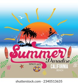 summer paradise slogan tee graphic typography for print illustration t shirt vector art vintage
