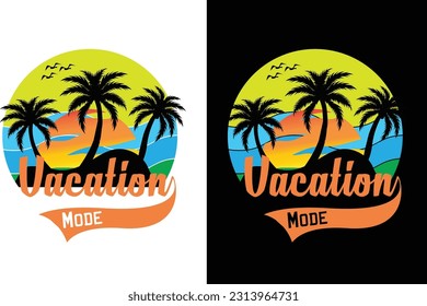 summer paradise stylish t-shirt and apparel trendy design with palm trees silhouettes, typography, print, vector illustration, Global swatches,