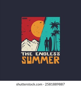 summer paradise stylish t-shirt and apparel trendy design with palm trees silhouettes.