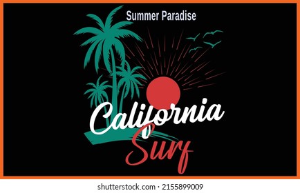 Summer Paradise Surf Design T-shirt .