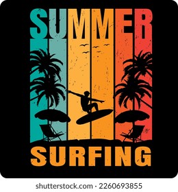 Summer Paradise Surfing Vintage T-Shirt Design 