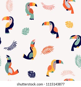 Summer Paradise Toucan Vector Seamless Pattern