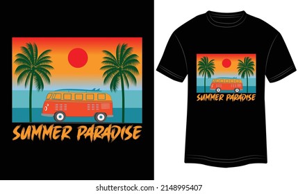 Summer Paradise T-shirt Design Typography vector illustration and colorful design in the Black background.