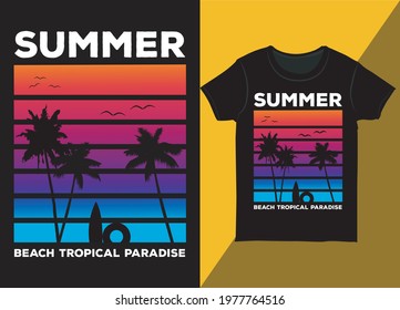
Summer paradise T-shirt design vector illustration. Summer beach T-shirt design, illustration template
