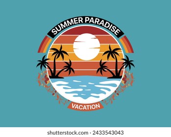 Summer Paradise Vacation in Vector Logo Illustration