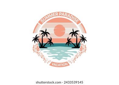 Summer Paradise Vector Illustration in Retro Color