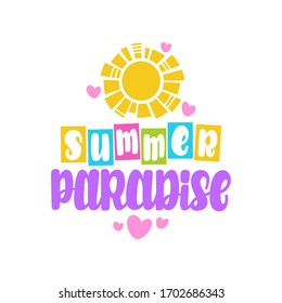Paraíso de verano. Grabado de vectores. Diseño de tarjetas, ropa y otros artículos