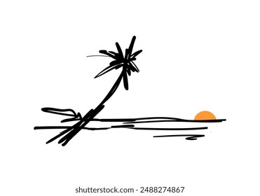 Summer paradise Vibes, vector Palm tree, sunset, sunrise