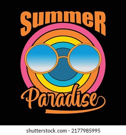 Summer paradise vintage style t-shirt and apparel trendy design with sunglass silhouettes, typography, print, vector illustration