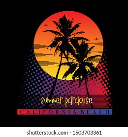 summer paradise,california beach,tee,element,vintage,graphic t shirt for print vector illustration design