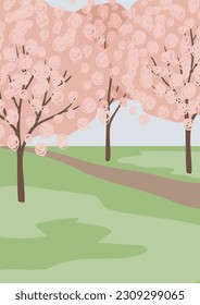 Summer park landscape clipart, Nature background vector illustration, Spring scenery wall art prints, Images in flat cartoon style, Printable Posters, Digital Download Cards