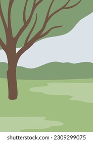 Summer park landscape clipart, Nature background vector illustration, Spring scenery wall art prints, Images in flat cartoon style, Printable Posters, Digital Download Cards
