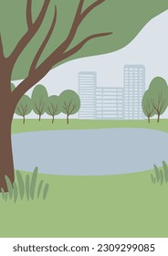 Summer park landscape clipart, Nature background vector illustration, Spring scenery wall art prints, Images in flat cartoon style, Printable Posters, Digital Download Cards