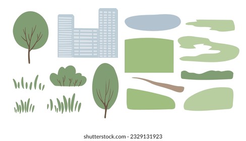 Summer park landscape clipart, Nature background vector illustration, Spring scenery wall art prints, Images in flat cartoon style, Printable Posters, Digital Download