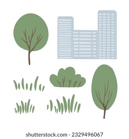 Summer park landscape clipart, Nature background vector illustration, Spring scenery wall art prints, Images in flat cartoon style, Printable Posters, Digital Download