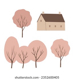 Summer park landscape clipart, Nature background vector illustration, Spring scenery wall art prints, Images in flat cartoon style, Printable Posters, Digital Download