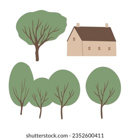 Summer park landscape clipart, Nature background vector illustration, Spring scenery wall art prints, Images in flat cartoon style, Printable Posters, Digital Download