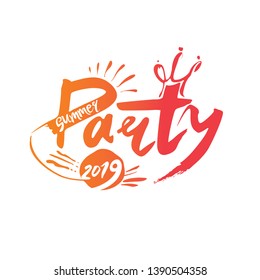 Summer Party 2019. Vector logo. Bright Seasonal Label. Hot summer time.