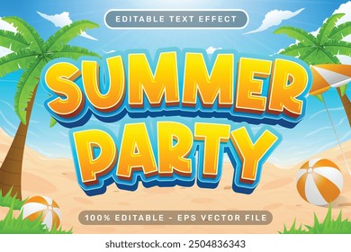 summer party 3d text effect and editable text effect with a beach background