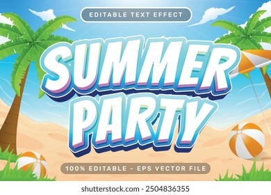 3D-Texteffekt für die Sommerparty und bearbeitbarer Texteffekt mit Strandhintergrund