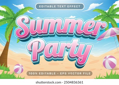 summer party 3d text effect and editable text effect with a beach background