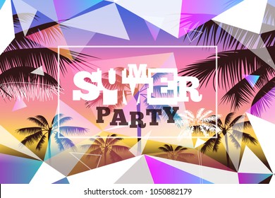 Summer Party Background Design With Palms On Sunset And Polygonal Shapes