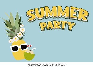 Summer party background with pineapple and coconut celebrating Summer, isolated background