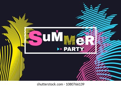 summer party background with pineapple line waves 